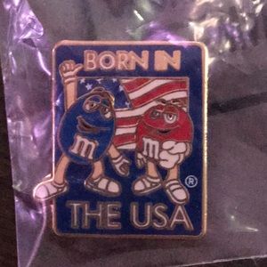 M&M’s Mars Born in the U.S.A Red & Blue Rectangular NIP Collectible Lapel Pin